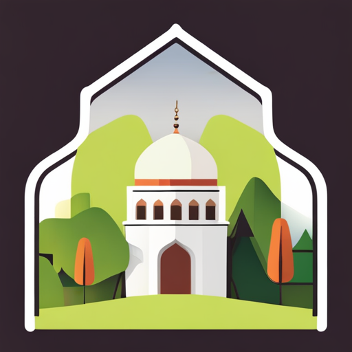 masjid symbol, rounded border, border shadow, clock, 04:10, caption, 7 minutes walking distance