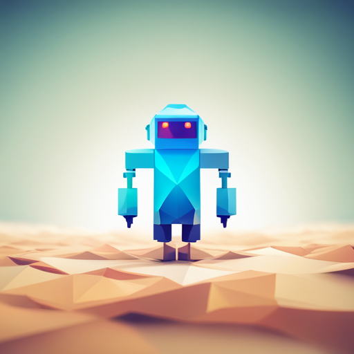tiny robot, low-poly, abstract, symbol, logo, white background
