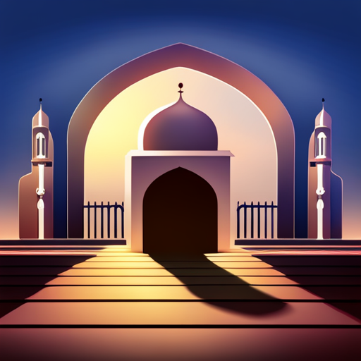 masjid symbol, border, shadow, time: 04:10, caption: 7 minutes walking distance, app opening screen