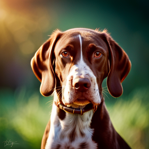 nature, animals, photography, portrait, dog, puppy, German shorthair pointer, cute, adorable, pet, wildlife, outdoor, playful, energetic, curious, sunlight, warm tones, close-up, expressive eyes, furry, wagging tail, wet nose