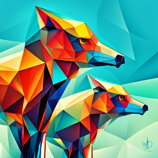 geometric shapes, minimalism, vector art, abstract expressionism, bright colors, animal hybrid, robotic, futuristic