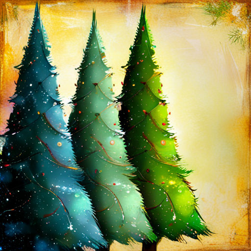 four, Christmas tree, white background, textured, oil vintage