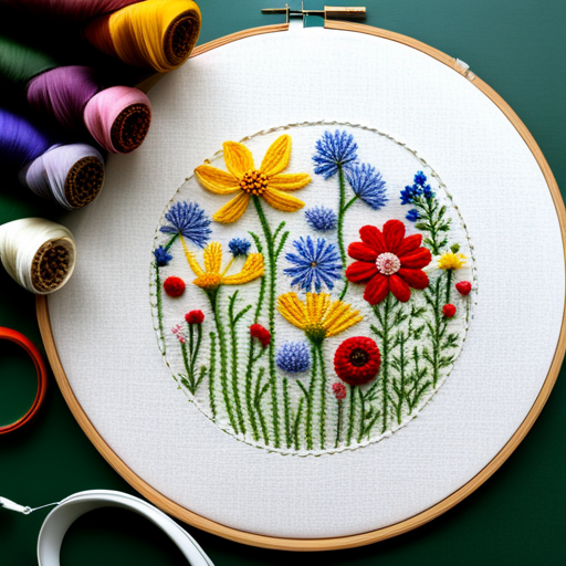 embroidery, pattern, wildflower meadow, botanical, hand-stitched, intricate, delicate, floral, nature, vintage, threadwork, colorful, textile art, traditional, needlework, spring, summer, garden, meadow, biodiversity, plant life, organic, whimsical