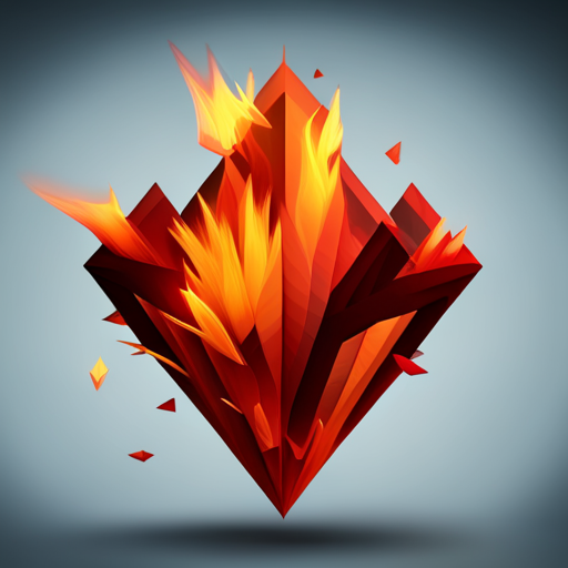 flames, triangular shapes, angular composition, faceted texture, digital art, low-poly modeling, 3D design, fiery colors, geometric forms, simplified form, minimalist design, sharp edges, dynamic movement, stylized flames, polygonal modeling