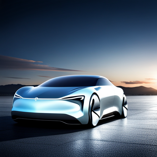 sleek, aerodynamic, futuristic, concept car, electric, autonomous, AI, cutting-edge, neon-lights, chrome, metallic, reflective surfaces, minimalist design