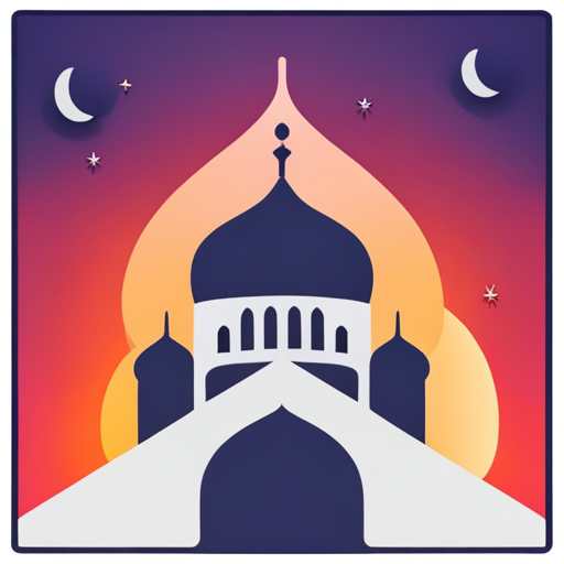 masjid symbol, rounded border, border shadow, time 04:10, caption, 7 minutes walking distance, app opening screen