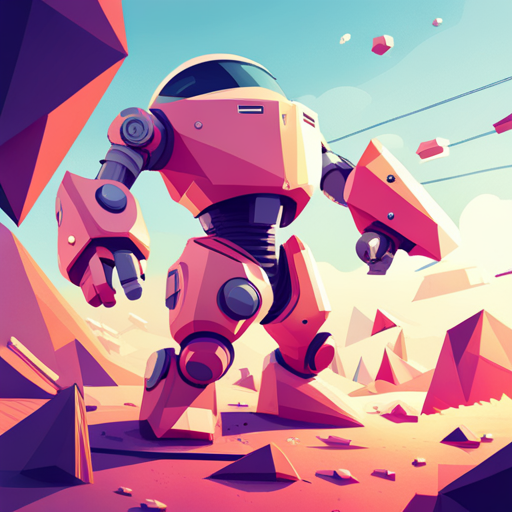 adorable, mechanical, polygonal, geometric shapes, bright colors, minimalist, retro-futuristic, robotic, 3D modeling, front-facing perspective, white background