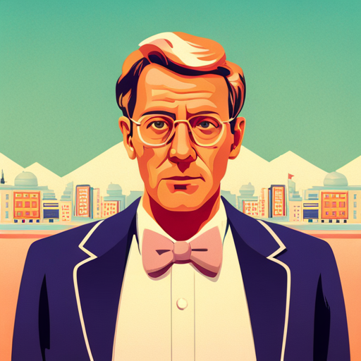 futuristic, artificial intelligence, Wes Anderson cinematic style, quirky, pastel colors, symmetrical, retro-futurism, vintage tech, whimsical, droll humor, meticulously crafted, miniature scale, isolated protagonists