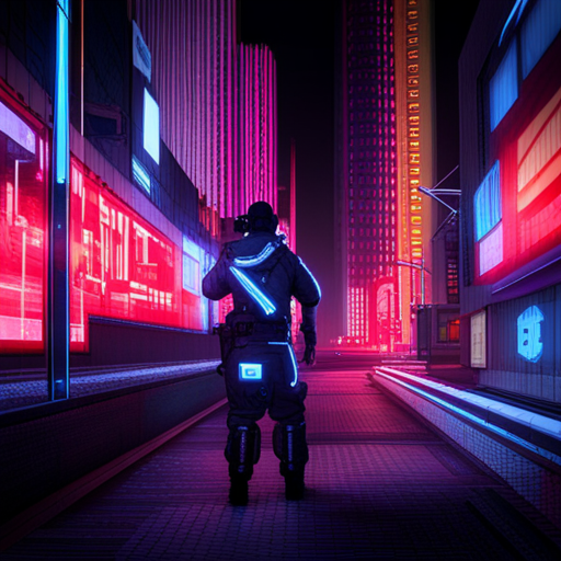 cybernetic implants, post-apocalyptic technology, neon lighting, futuristic weaponry, biomechanical augmentation, cyberpunk rebellion, dystopian society, artificial intelligence uprising, cybernetic soldiers, cyber warzone, dark and gritty aesthetics, neon cityscape, hacker culture