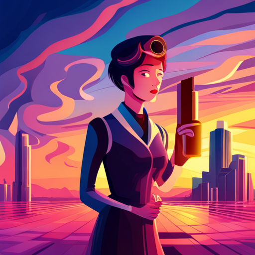 quirky characters, retro-futuristic design, saturated colors, idiosyncratic framing, melancholic mood, dynamic camera movement, human-technology relationships, whimsical details