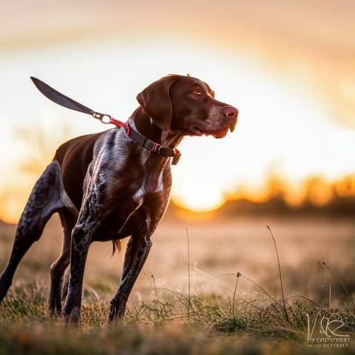 German shorthair pointer, hunting dogs, nature, animal behavior, game birds, bird dogs, canine, stamina, speed, agility, outdoor photography, action shots, hunting techniques, wildlife, golden hour lighting, rule of thirds, movement, defocused background, deep brown coat, spot markings, texture, high level of detail
