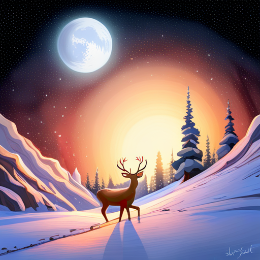 reindeer, santa, delivering presents, winter, holiday, magical, flying, sleigh, chimney, snowy landscape, festive, joy, gift-giving, red-nosed, Rudolph, Santa Claus, jolly, elves, workshop, snowflakes, starry night, Christmas