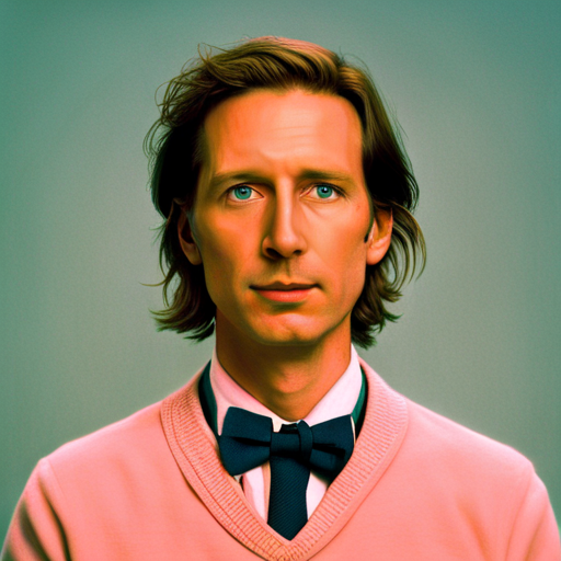 Wes Anderson, movie director, Her, science fiction, futuristic, retro, vintage, color blocking, pastel colors, quirky, melancholic, love story, unconventional romance, unique relationship, introspective, emotional, introspective characters, psychological, social criticism, consumerism, identity, technology, human condition, isolation, urban isolation, voice assistants, artificial intelligence, surreal, dreamlike, whimsical, quirky, unusual, atmospheric, nostalgic, character-driven, quirky, offbeat, oddball, imaginative, film noir, futuristic cities, moody lighting, faded colors, 1950s fashion