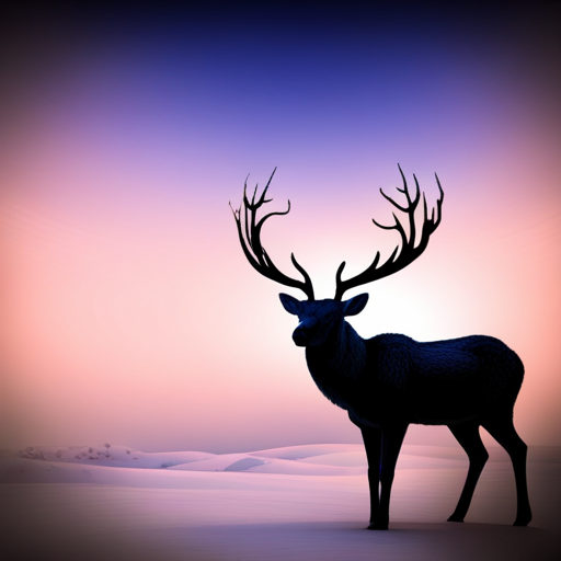 mythical creature, winter, Christmas, animal, antlers, magical, folklore, enchanted forest, nature, snow, ice, majestic, celestial, mystical, ethereal, northern lights, Santa's sleigh, reindeer games, glowing eyes