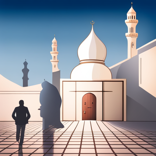 masjid symbol, border, shadow, time 04:10, caption, walking distance, location