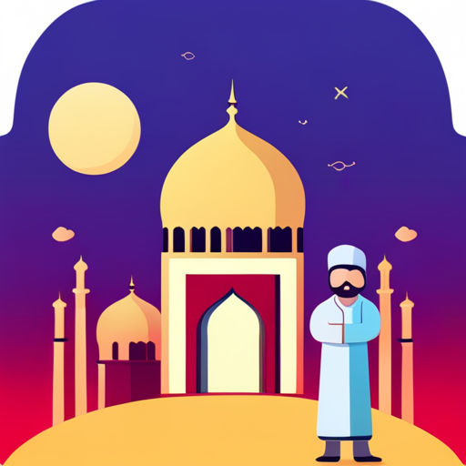 masjid symbol, border, shadow, time, 04:10, caption, 7 minutes walking distance, app opening screen