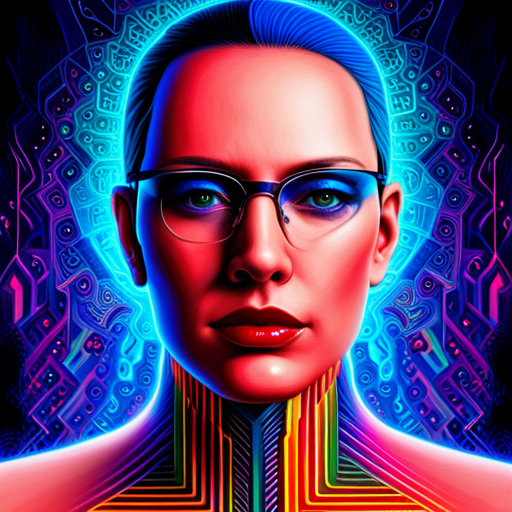 AI programming, singularity matrix, limits of identity, consciousness exploration, vivid colors, abstract shapes, cyberpunk, postmodernism