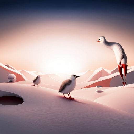 surrealism, winter, playful, graphical, Arctic waddle, animation, sliding, comedy