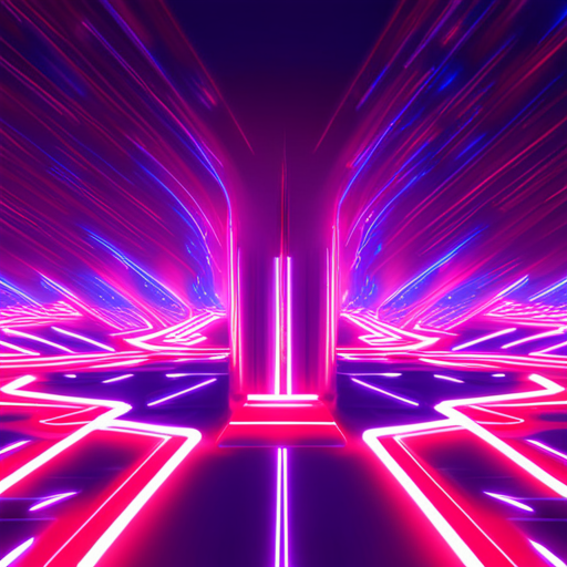 generative art, arcade games, neon lights, futuristic, technology, electrical sparks, cybernetic, space invaders, Tron, grid system, pixelated, sound effects, video game aesthetics, retro-futurism