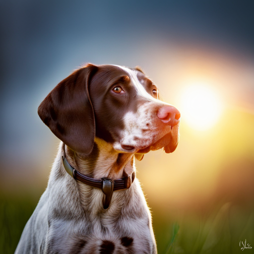 nature, animals, photography, portrait, dog, puppy, German shorthair pointer, cute, adorable, pet, wildlife, outdoor, playful, energetic, curious, German pointer puppy, pets, sunlight, warm tones, close-up, furry, wagging tail, wet nose, expressive eyes
