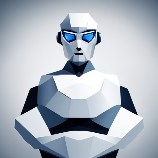 abstract, symbol, robot, cute, front-facing, low-poly, geometry, white-background, simplicity