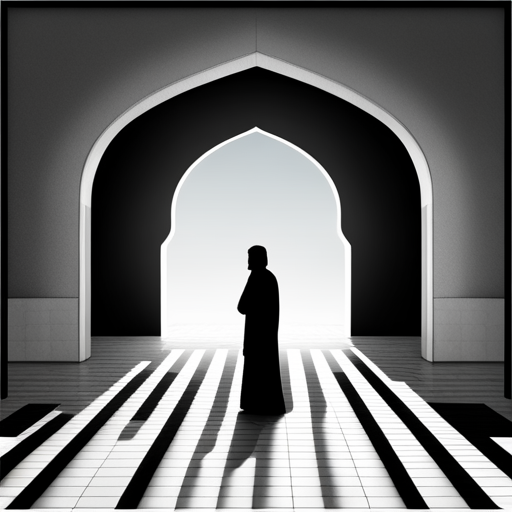 symbolic masjid, rounded border, border shadow, clock, 04:10, caption, 7 minutes walking distance, location