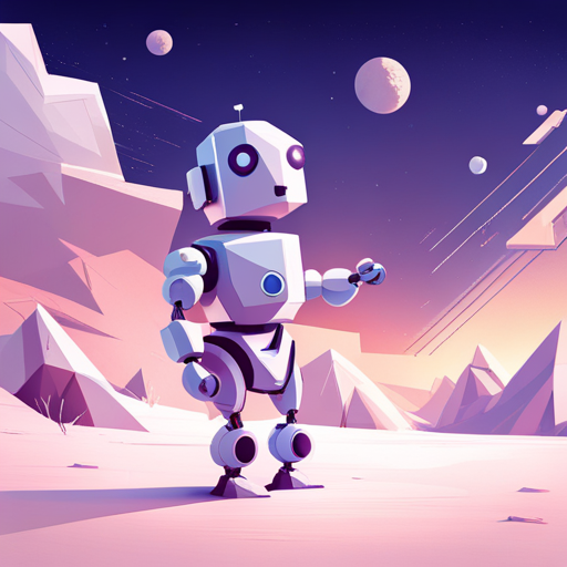 tiny, cute robot composed of geometric shapes, with a clean and simple white background, inspired by digital art
