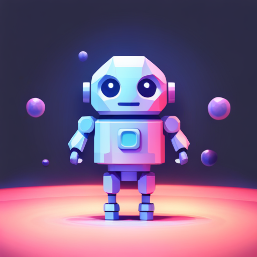 tiny robot, low poly, geometric shapes, front-facing, cute, white background