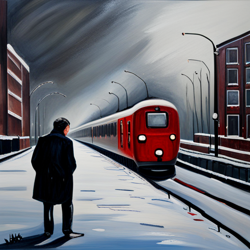 painting, train, snowy day, oil on canvas, Kees Maks, deviantart, figurative art, detailed painting, acrylic art