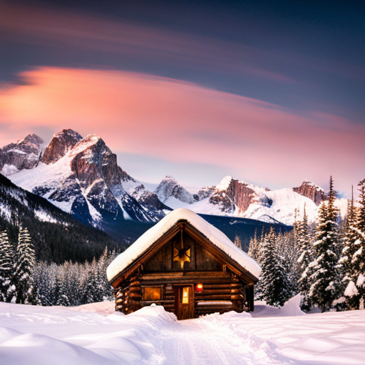 majestic, serene, landscape, peaceful, remote, solitude, cozy, rustic, wooden, cabin, mountains, nature, escape, retreat, tranquility, forest, trees, snow-capped, peaks, scenic, enhance