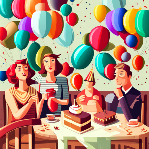 vibrant colors, celebratory, balloons, confetti, cake, candles, party hats, presents, joyful, festive, birthday theme, playful, whimsical, cartoonish, typography