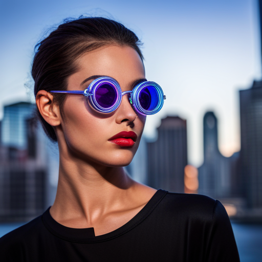 futuristic sunglasses, cyberpunk monocle, neon-lit cityscape