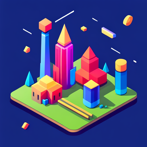 Isometric perspective, plastic materials, bot, app, mascot, geometric shapes, primary colors, low-poly design