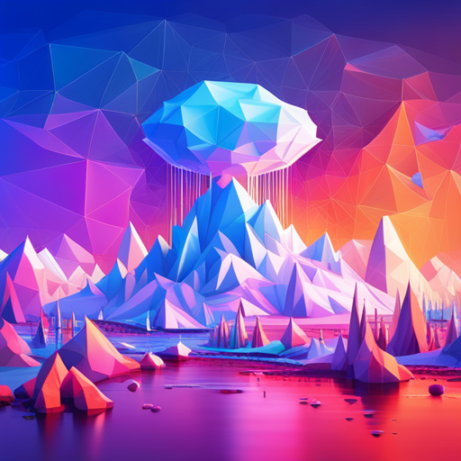 Polygonal shapes, digital art, contrasting colors, geometric patterns, low-poly count, futuristic technology, glitch effect, signal transmission, news outlet branding, AI algorithms
