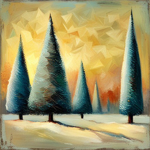 Four Christmas tree, textured canvas, oil vintage