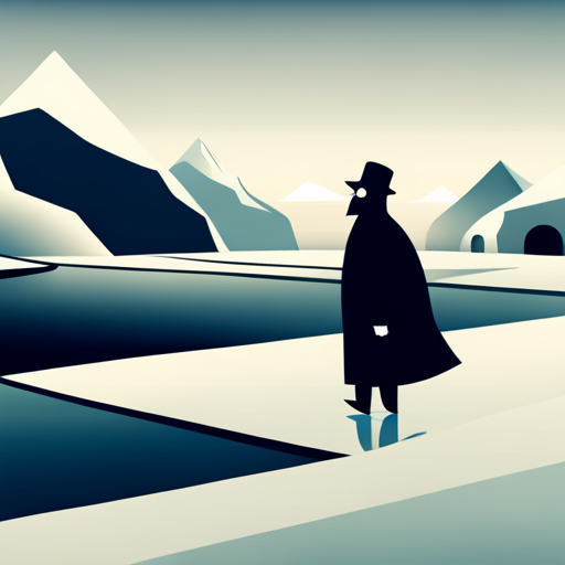 Surrealist Arctic waddle in the winter, depicted in a graphical monotone style. The scene is animated with a looping motion, as the characters slide on ice while maintaining a playful and comedic atmosphere.