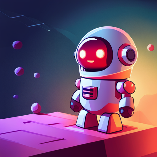 The Cute Bot: A fusion of futuristic and retro styles, featuring geometric shapes and vector graphics rendered in low-poly format for a nostalgic nod to 90s-era video games.