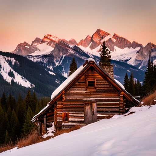 mountain, cabin, nature, landscape, remote, solitude, rustic, cozy, retreat, wood, forest, trees, snow-capped, tranquil, scenic, panoramic, view, peaceful, wilderness