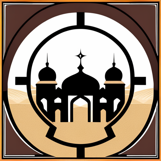 symbolic masjid, rounded border, border shadow, clock, time 04:10, caption, 7 minutes walking distance