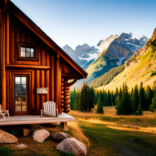 majestic mountains, cozy cabin, serene landscape, snowy peaks, warm fireplace, rustic charm, crisp air, peaceful retreat, natural beauty, remote location, secluded getaway, wooden architecture, panoramic view, tranquil atmosphere