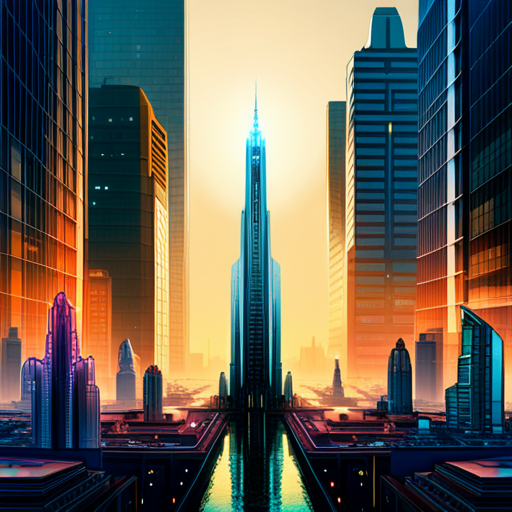 futuristic, sci-fi, cyberpunk, utopian, victory, rebellion, bright colors, towering skyscrapers, futuristic architecture, cybernetic enhancements, luminous signs, resilient heroes, digital age, sustainable ecosystem