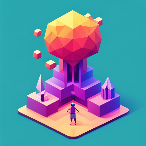 low poly, vector art, cute, robot, geometric shapes, bright colors, isometric perspective, digital, playful, modern
