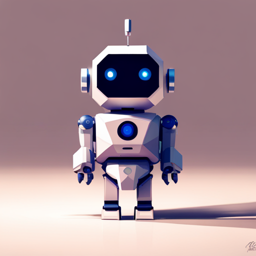 front-facing, tiny, cute, robot, low-poly, geometric shapes, digital-art, white background
