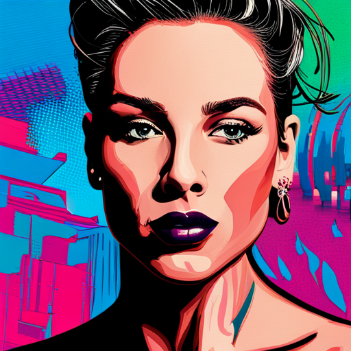 vibrant colors, expressive strokes, female portrait, contemporary, pop art, Andy Warhol, bold composition, mixed media, modern, bright lighting, dynamic pose, street art, urban culture, graffiti, fashion illustration, energetic, vibrant personality, digital manipulation, digital painting, digital collage, graphic design, urban landscape, cityscape, fashion industry