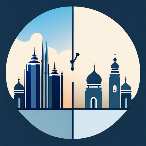 symbolic masjid, rounded border, border shadow, clock, time 04:10, caption, 7 minutes walking distance