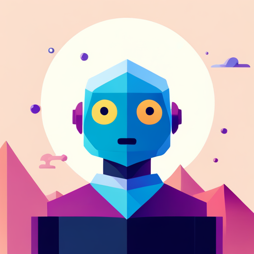 front facing, tiny, cute, robot, abstract, symbol, logo, white background, geometric shapes, composition, simplification, low-poly