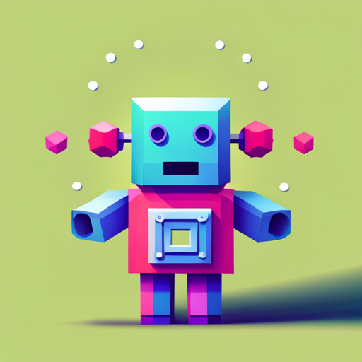 cute bot, vector, low-poly, 3D modeling, digital medium, geometric shapes, cubism, bright colors, playful, whimsical, childish, simple shapes, angular, fun, cute