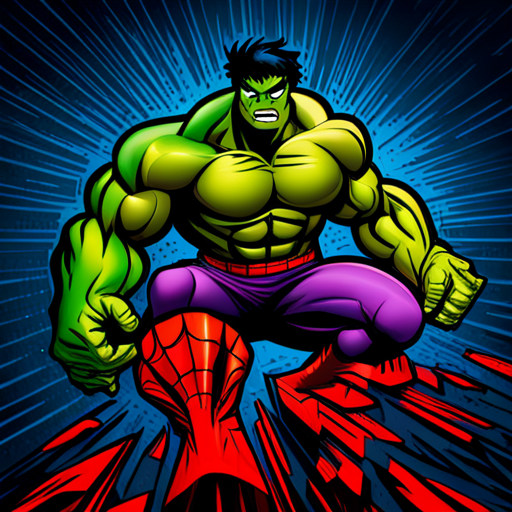 Hulk, Spiderman, superheroes, Marvel, action, dynamic, vibrant colors, bold lines, intense, powerful, strength, conflict, heroism