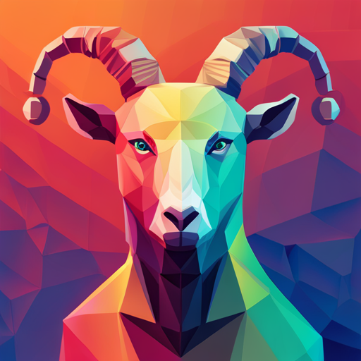 abstract, vector, low-poly, geometric shapes, small, goat, robot, industrial design, vibrant colors, angular lines