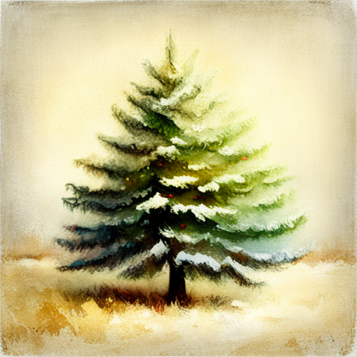 Christmas tree, white background, textured canvas, oil vintage photographic
